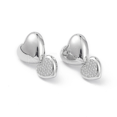 Heart Rack Plating Brass Cubic Zirconia Stud Earrings for Women EJEW-K245-14P-1