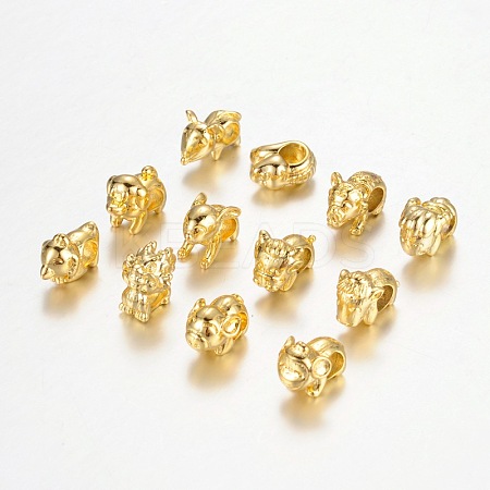 Twelve Chinese Zodiac Signs Brass European Beads KK-I608-M-1