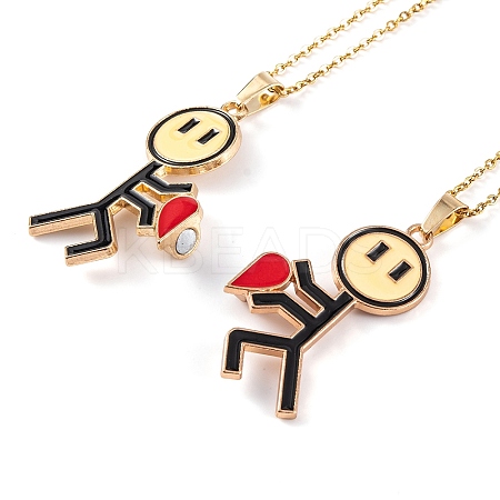 Valentine's Day 2Pcs Alloy Enamel Magnetic Heart Pendant Necklaces NJEW-P305-01G-1