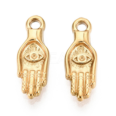 304 Stainless Steel Hamsa Hand with Eye Charms STAS-T072-47G-1