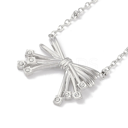 304 Stainless Steel Crystal Rhinestone Satellite Chain Bowknot Pendant Necklaces for Women NJEW-C055-10P-1