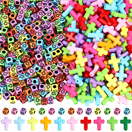 800Pcs 2 Styles Cross Theme Acrylic Beads MACR-PA0001-45C-1