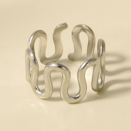 Geometric 304 Stainless Steel Adjustable Cuff Open Rings for Women WL5945-1-1