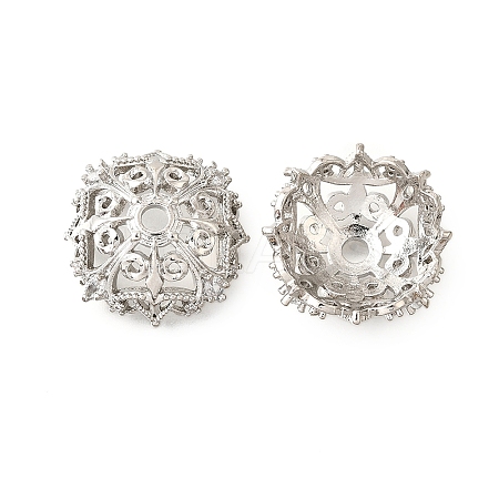 Flower Brass Clear Cubic Zirconia Bead Caps KK-V008-02P-1