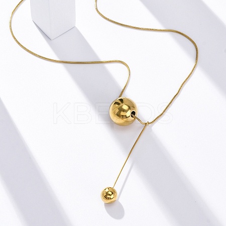 304 Stainless Steel Round Ball Pendant Snake Chain Necklaces LS-NJEW-U028-03G-1
