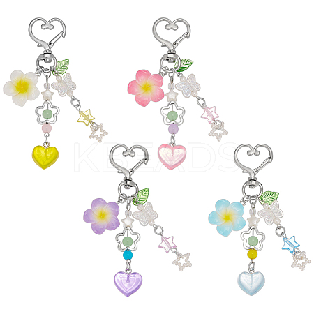 4Pcs 4 Colors Star Glass Imitation Pearl Pendant Decorations AJEW-WR0002-83-1