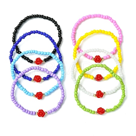 8Pcs 8 Colors Glass Seed Beaded Stretch Bracelet Sets BJEW-MZ00103-1