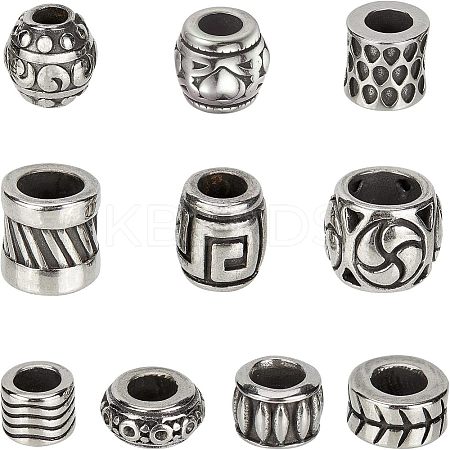 10 Style 304 Stainless Steel European Beads STAS-NB0001-09AS-1