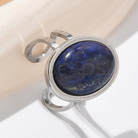 Oval Natural Lapis Lazuli Finger Rings RJEW-M062-02P-01-1