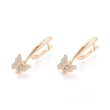 Brass Micro Pave Clear Cubic Zirconia Butterfly Hoop Earrings EJEW-T048-28G-1