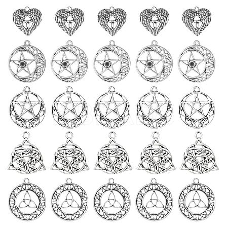 50Pcs 5 Style Tibetan Style Alloy Pendants FIND-SC0005-14-1