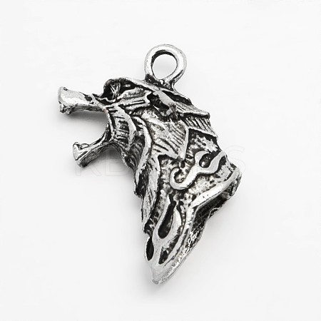 Tibetan Style Zinc Alloy 3D Wolf Head Pendants X-PALLOY-O046-02AS-1