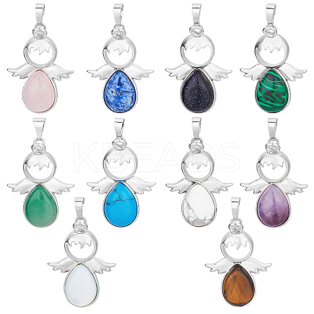 10Pcs 10 Style Natural & Synthetic Gemstone Pendants G-BC0001-14-1