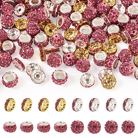 120Pcs 4 Styles Flat Round Iron Rhinestone Spacer Beads FIND-TA0005-68-1