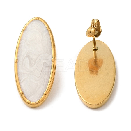 Ion Plating(IP) 304 Stainless Steel Oval Stud Earrings EJEW-C114-13A-G-1