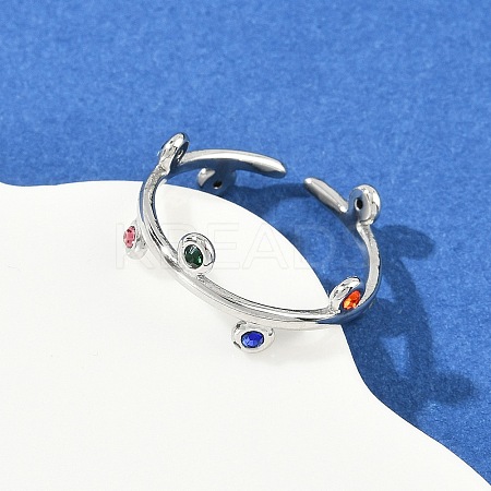 304 Stainless Steel Rhinetsone Open Cuff Rings for Women RJEW-K301-07P-01-1