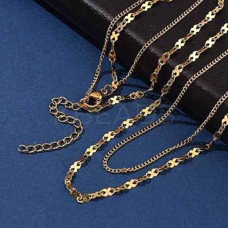 304 Stainless Steel 8 Shaped Link Chain Double Layered Necklaces for Women NJEW-U050-02D-G-1