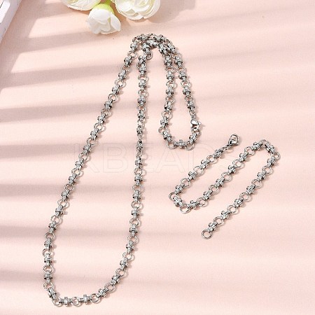 304 Stainless Steel Link Chain Bracelet & Necklace Jewelry Sets SJEW-L199-12P-1