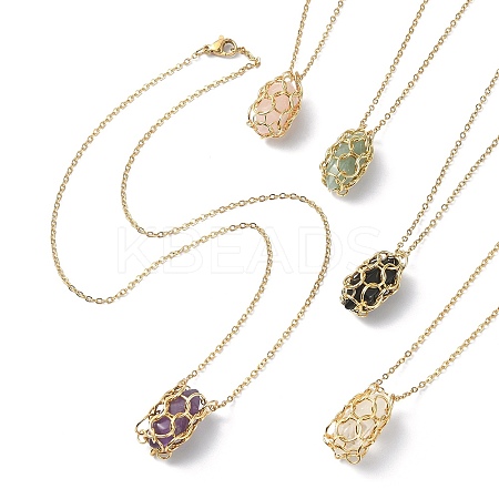 Mixed Natural Gemstone Bullet Pendant Necklaces NJEW-JN04549-1