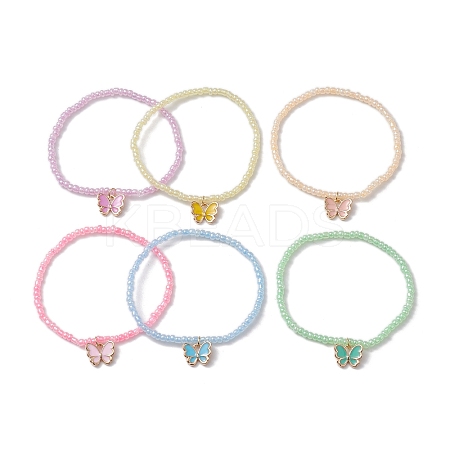 6Pcs 6 Colors ButterflyAlloy Enamel Charm Bracelets BJEW-JB10283-1