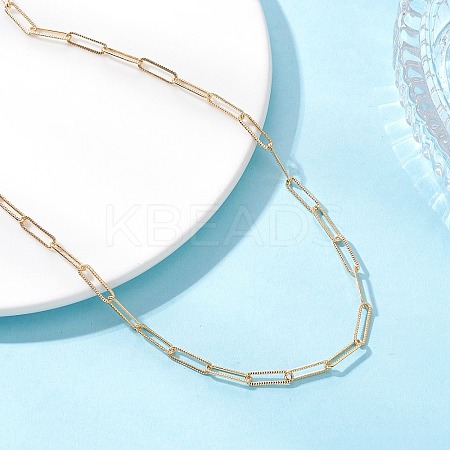4MM Brass Textured Paperclip Chain Necklaces NJEW-JN05655-1