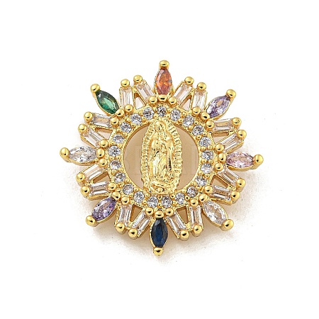 Virgin Mary Theme Rack Plating Brass Micro Pave Cubic Zirconia Pendants KK-G513-33G-1