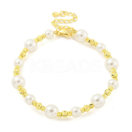 Rack Plating Grooved Round Brass Beaded Bracelets BJEW-P322-20G-1