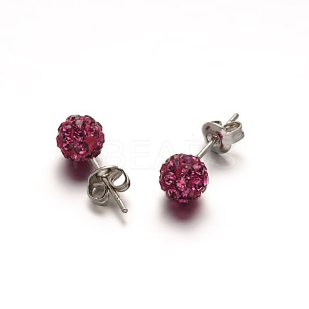 Polymer Clay Rhinestone Ball Stud Earrings EJEW-F0083-03I-1