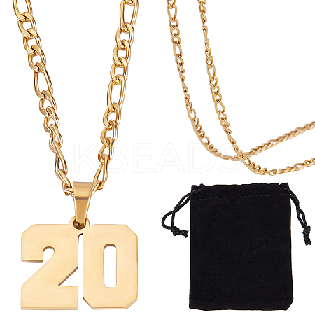 1Pc 304 Stainless Steel Figaro Chain Number Pendant Necklaces NJEW-BBC0001-28A-G-1