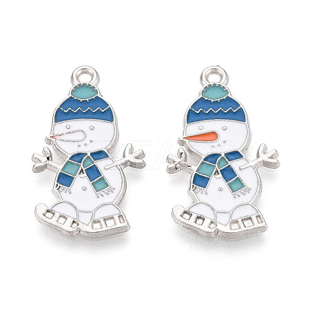 Christmas Rack Plating Alloy Enamel Snowman Pendants ENAM-T024-75A-P-1
