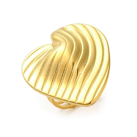 Ion Plating(IP) 304 Stainless Steel Heart Open Cuff Ring for Women RJEW-C083-02G-1