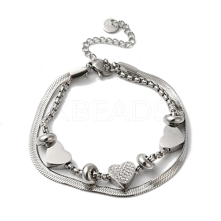 Stainless Steel Crystal Rhinestone Heart Multi-strand Bracelets for Women BJEW-G719-09P-1