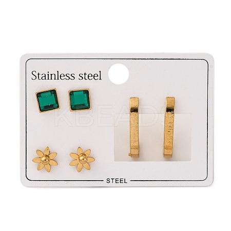 304 Stainless Steel Stud & Hoop Earrring Set for Women EJEW-U063-06B-G-1