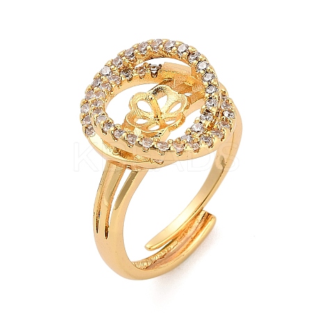 Flower Brass Micro Pave Cubic Zirconia Cup Peg Ring Settings for Half-drilled Beads KK-NH0009-06G-1