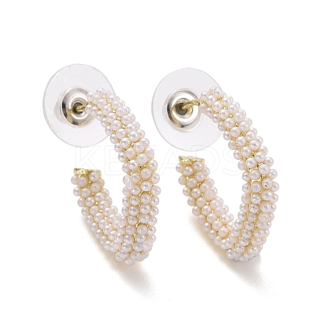 Imitation Pearl Beaded Twist C-shape Stud Earrings LS-EJEW-C006-02-1