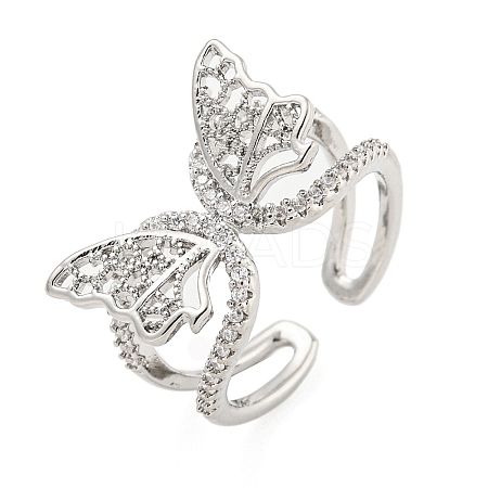 304 Stainless Steel Cubic Zirconia Open Cuff Ring for Women RJEW-S406-05P-01-1
