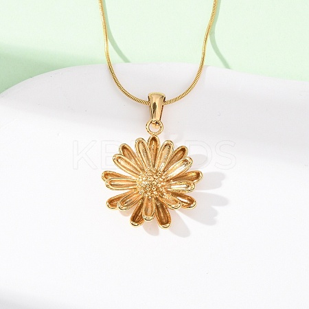 304 Stainless Steel Flower Pendant Snake Chain Necklaces for Women NJEW-F354-11A-G-1