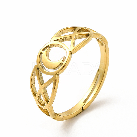 Ion Plating(IP) 304 Stainless Steel Crescent Moon Adjustable Ring for Women LS-RJEW-B027-03G-1