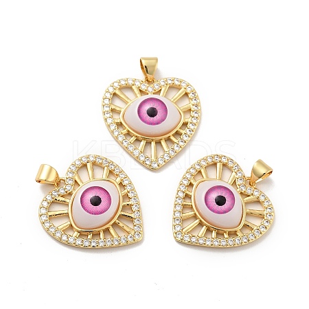 Heart with Eye Brass Micro Pave Clear Cubic Zirconia Pendants KK-G419-07G-04-1