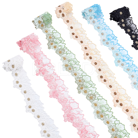 6 Yards 6 Colors Polyester Flower Embroidery Lace Trim Ribbon OCOR-PH0005-66-1