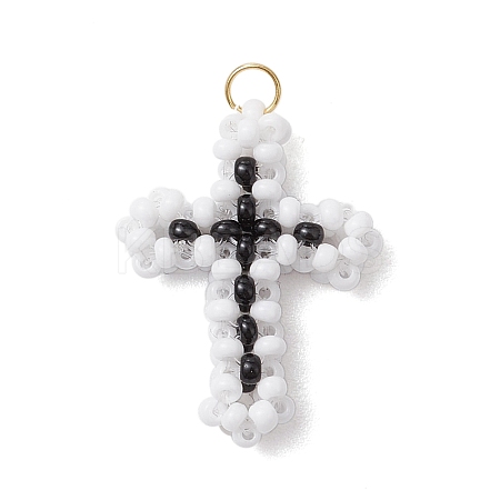 Beaded Cross Charms PALLOY-GD00002-02-1