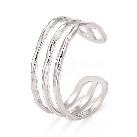 Non-Tarnish 304 Stainless Steel Triple Line Open Cuff Ring for Women X-RJEW-C025-12P-1