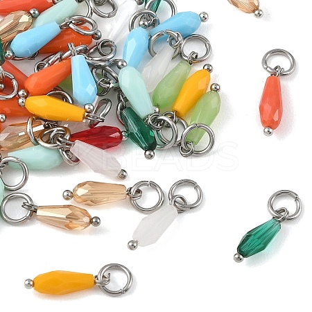 50Pcs 10 Colors Glass Pendants PALLOY-YW00184-1