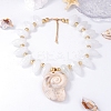 Summer Beach Resin Conch Shaped Pendant CCB Plastic Beaded Necklaces with Alloy End Chains NJEW-D336-03B-G-1