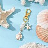 2Pcs Starfish & Sea Turtle Synthetic Turquoise & Natural White Mother of Pearl Shell Chip Pendant Decorations HJEW-JM03169-4