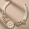 Alloy Crystal Rhinestone Flower Pendant Round Imitation Pearl Double Layer Necklaces for Women FS-WG4730C-01-4