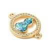 Rack Plating Brass Micro Pave Clear Cubic Zirconia Ring with Gourd Connector Charms KK-K385-113G-2