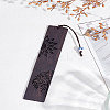 1Pc Rectangle Handmade Natural Wooden Carving Bookmarks with Rope Pendant AJEW-LP0004-27A-1