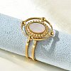 Oval 304 Stainless Steel White Shell Finger Rings for Women RJEW-G346-09G-02-3