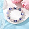 Handmade Flower Printed Porcelain Ceramic & Handmade Lampwork Evil Eye Beads Stretch Bracelets for Women BJEW-JB12105-03-1